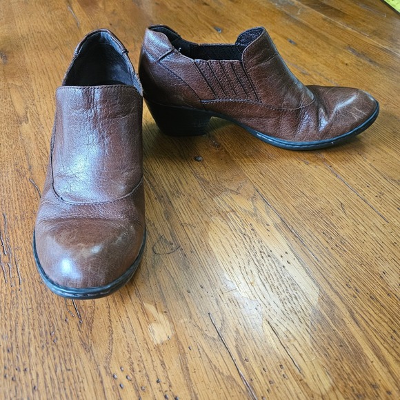 Born Shoes - Born Brown Leather Heeled Ankle Booties Women's Size 8 EU 39 Comfort Shoes